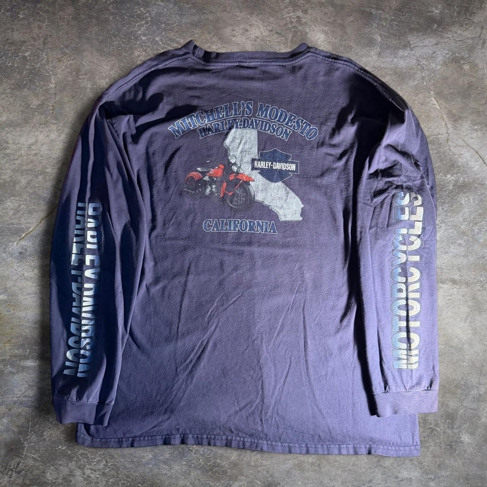 Harley Davidson Mitchells Modesto California Long Sleeve Shirt Mens 2XL Navy